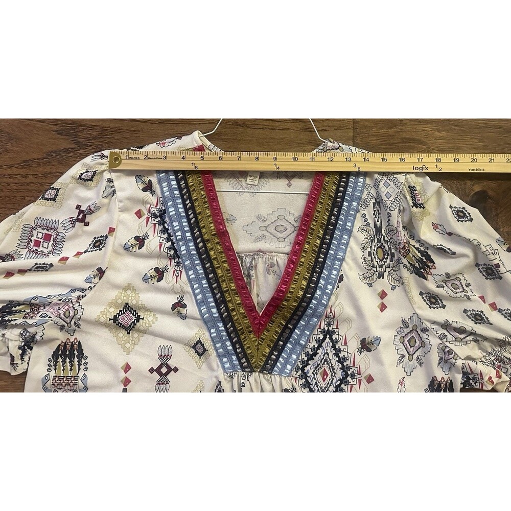 Cato Boho Embroidered V-Neck Tunic Top 18/20W Multicolor Tribal Print Peasant - Picture 7 of 8